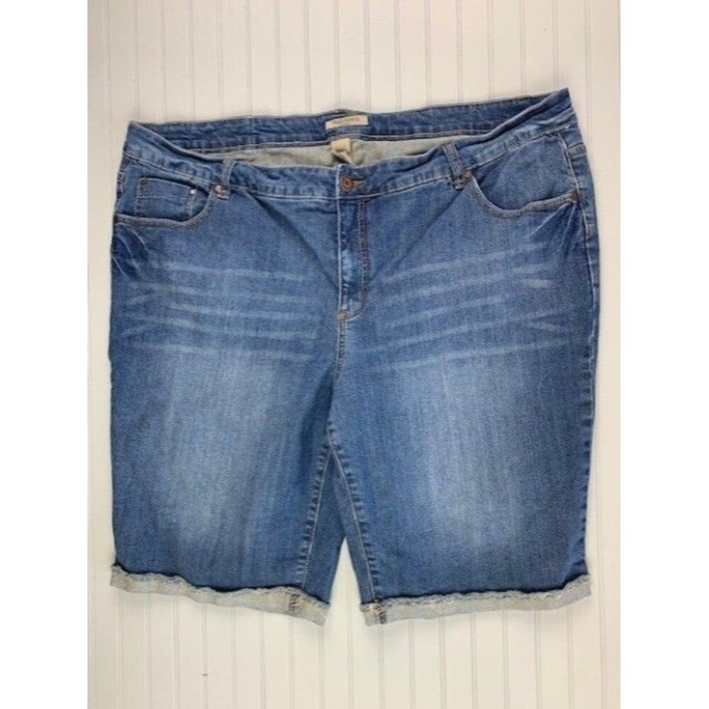 Ruff Hewn Size 24W Womens Jean Shorts High Rise Stretch Med Wash